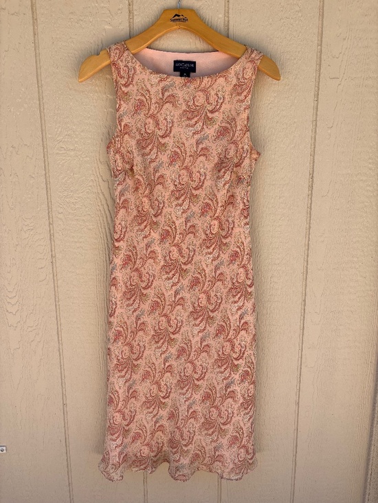 Ann Taylor Dresses & Skirts - Vintage Ann Taylor Silk Shift Dress Womens 8 Petite Pink Paisley Midi Y2K Summer